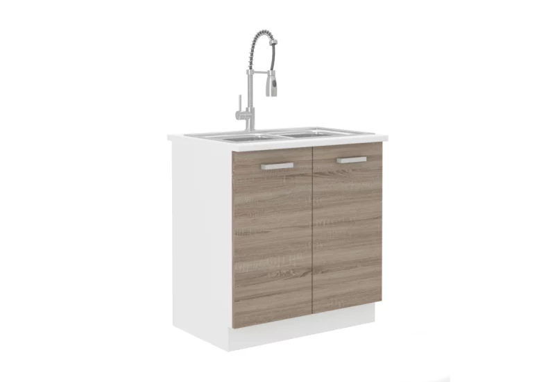 SOPHIA 80 ZL 2F ZB konyhaszekrény mosogatóhoz munkalappal + mosogató, 80x82x60, fehér/tölgy sonoma t - - 0