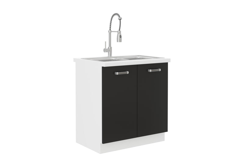 EPSILON 80 ZL 2F ZB konyhai mosogató szekrény munkalappal + konyhai mosogató, 80x82x60, fekete/fehér - - 0