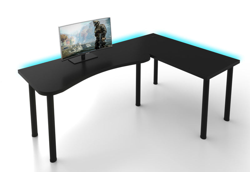 MOOD L sarok számítógépasztal LED, 200/135x73-76x65, fekete, jobb - - 0