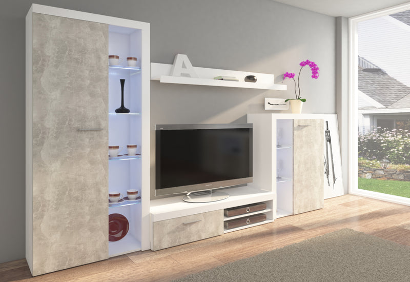 KLOK nappali fal, 270x190x40, fehér/beton - - 0
