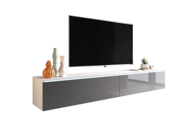 MENDES D 180 TV asztal, 180x30x32, fehér/szürke fényű - - 0