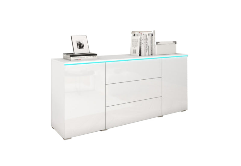 AMALIE komód, 150x68x39,5, fehér/fehér fényű + LED - - 0