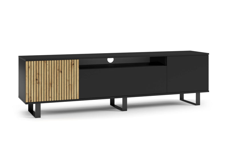RASS TV asztal lábakkal, 200x56x40, fekete matt/tölgy - - 0