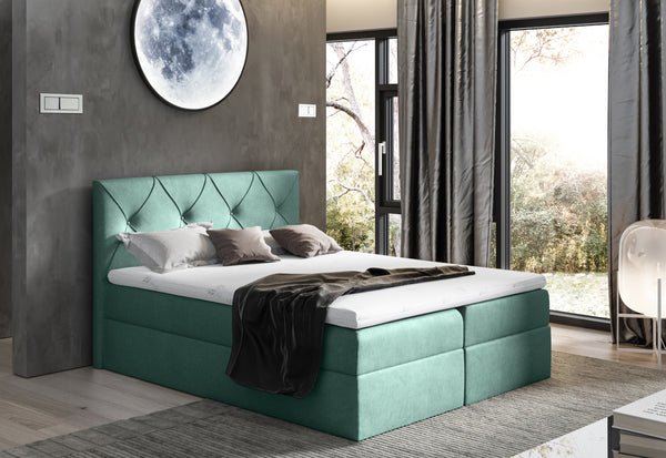 DIAMOND boxspring kárpitozott ágy + fedőmatrac - ARANZ - 1
