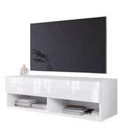 MENDES A 100 TV asztal, 100x30x32, fehér/fehér magasfényű, LED nélkül -  - 0