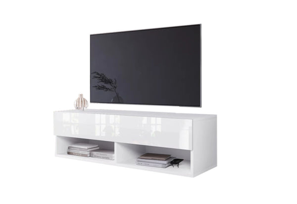 MENDES A 100 TV asztal, 100x30x32, fehér/fehér magasfényű, LED nélkül -  - 0