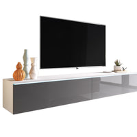 MENDES D 180 TV asztal, 180x30x32, fehér/szürke fényű -  - 0