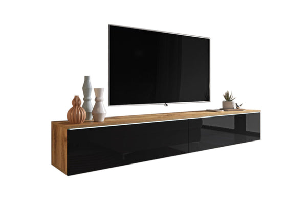 MENDES D 180 TV asztal, 180x30x32, tölgy wotan/fekete fényű + LED -  - 0