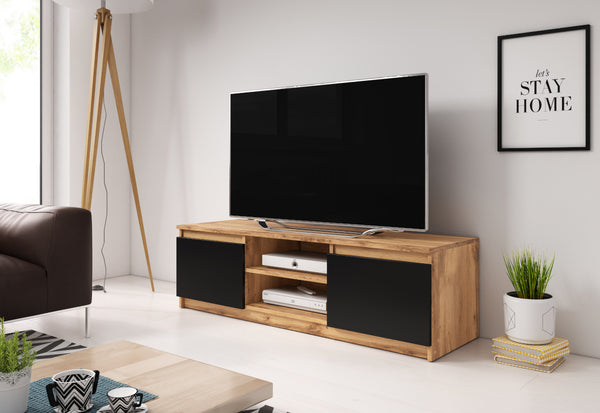 BASTE TV asztal, 120x35,5x38, tölgy wotan/fekete + LED -  - 0