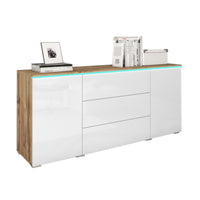 AMALIE komód, 150x68x39,5, wotan tölgy/fehér fényű + LED -  - 0