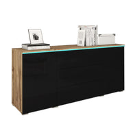 AMALIE komód, 150x68x39,5, wotan tölgy/fekete fényű + LED -  - 0