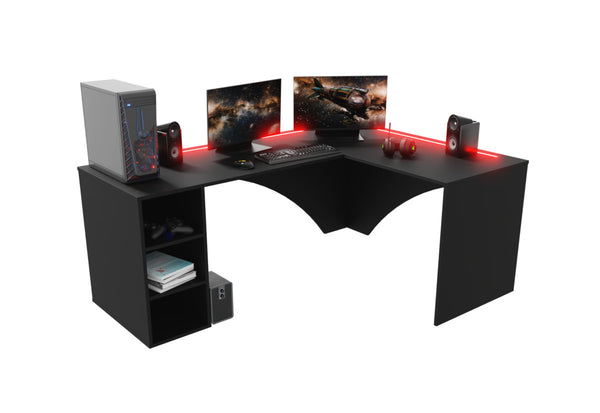 CARAMBOL sarok számítógépasztal + LED, 185x74x135, fekete, jobb -  - 0