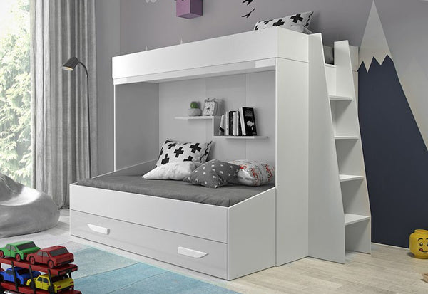 AKTION 17 emeletes gyerekágy, 230x165x135, fehér / fehér fényes / fehér fogantyúk -  - 0