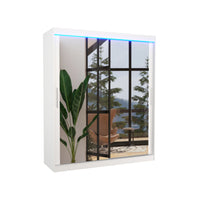 RAPID tolóajtós ruhásszekrény tükörrel, 180x215x58, fehér + LED -  - 0