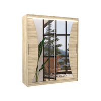 SWIFT tolóajtós ruhásszekrény tükörrel, 180x215x58, sonoma + LED -  - 0