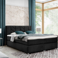 MODLA kárpitozott boxspring ágy + topper, 160x200, fekete -  - 0
