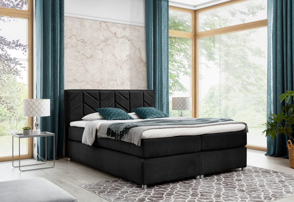 MODLA kárpitozott boxspring ágy + topper, 160x200, fekete -  - 0