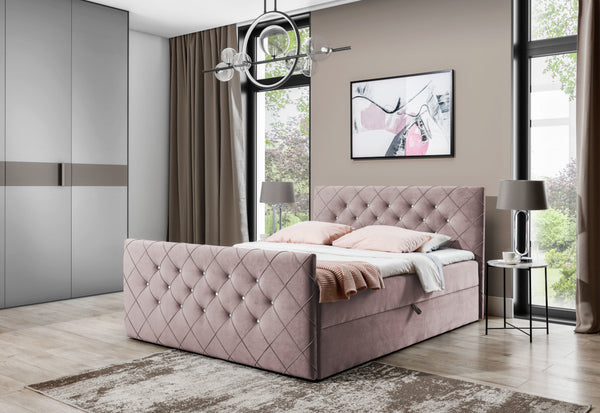 MATRAGI kárpitozott boxspring ágy + topper, 120x200, rózsaszín (stary rozowy) -  - 0