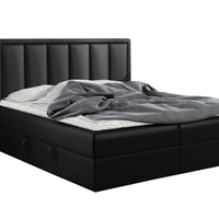 FRANIA kárpitozott boxspring ágy, 140x200, fekete öko-bőr -  - 0