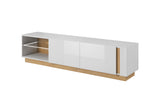 ARMONA TV asztal + LED világítás, 187,5x45,5x40, fehér/fehér fényes/tölgy grandson -  - 0