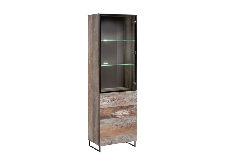 PLANE magas vitrines szekrény, 60x194x40, tölgy kanion/fekete -  - 0