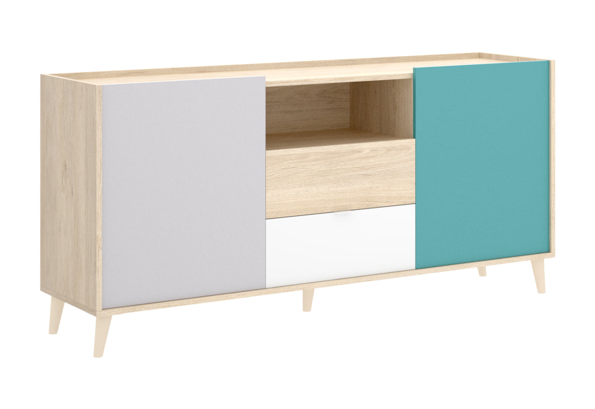 NOVAR 2 komód, 155x75x43, fehér/szürke/barna/zöld -  - 0