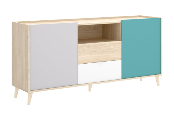 NOVAR 2 komód, 155x75x43, fehér/szürke/barna/zöld -  - 0