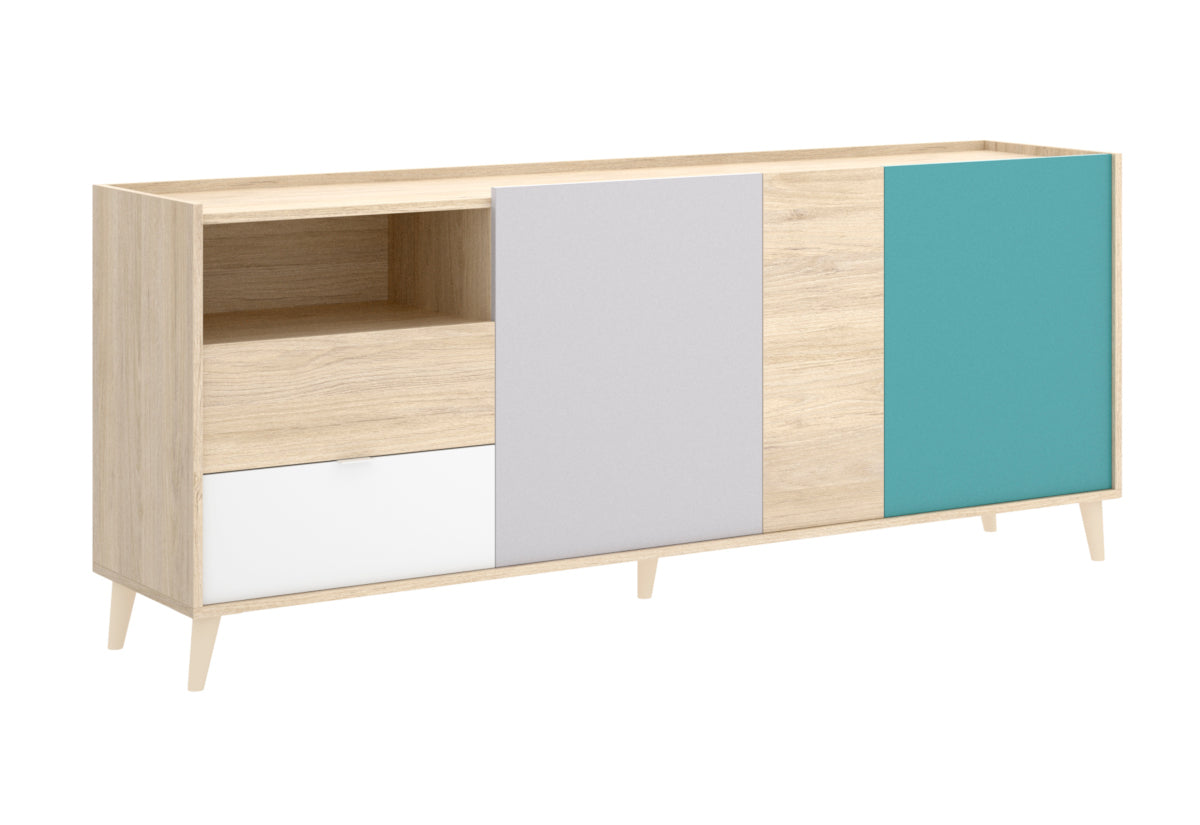 NOVAR 3 komód, 180x75x43, fehér/szürke/barna/zöld -  - 0