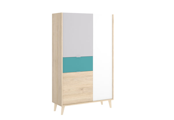 NOVAR magas komód, 81x137x43, fehér/szürke/barna/zöld -  - 0