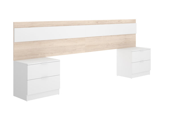 NIZA éjjeliszekrények fejtámlával, 248x96x34,2, fehér/természetes -  - 0