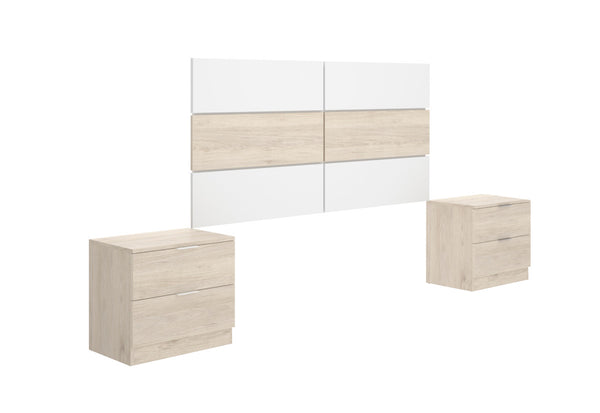 ASTRA éjjeliszekrények fejtámlával, 258,6x121,8x34,2, fehér/természetes -  - 0