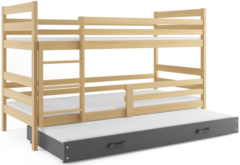 ERYK emeletes ágy pótággyal, 80x190 cm, borovifenyő/grafit