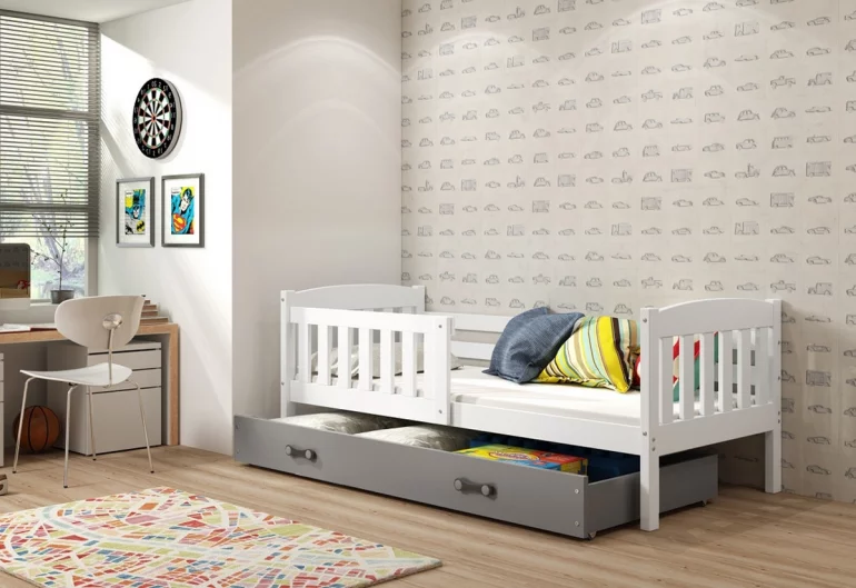 FLORENT P1 gyerekágy + AJÁNDÉK matrac + ágyrács, 80x190 cm, fehér, grafit