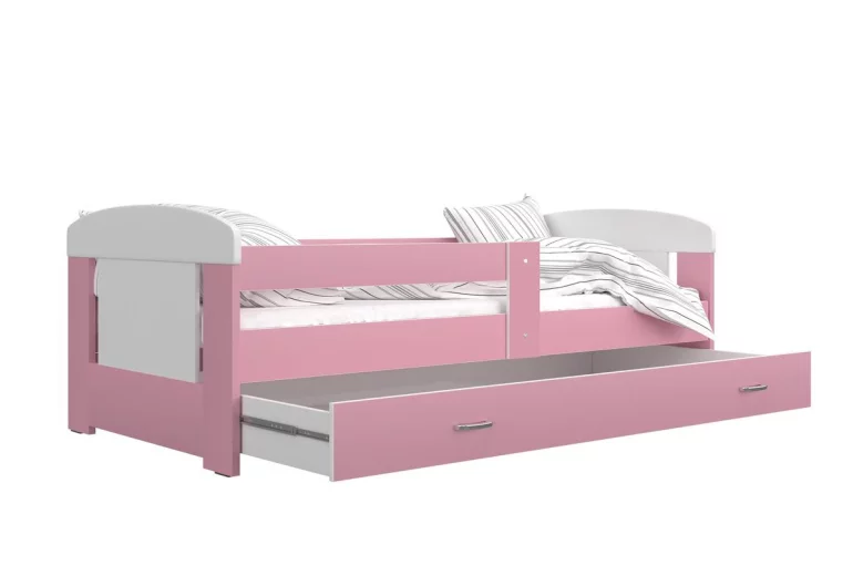 JAKUB P1 COLOR gyerekágy, 80x160 cm, + ágyneműtartó, fehér/rózsaszín