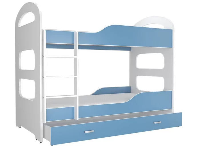 PATRIK 2 COLOR emeletes ágy, 190x80 cm, fehér/kék
