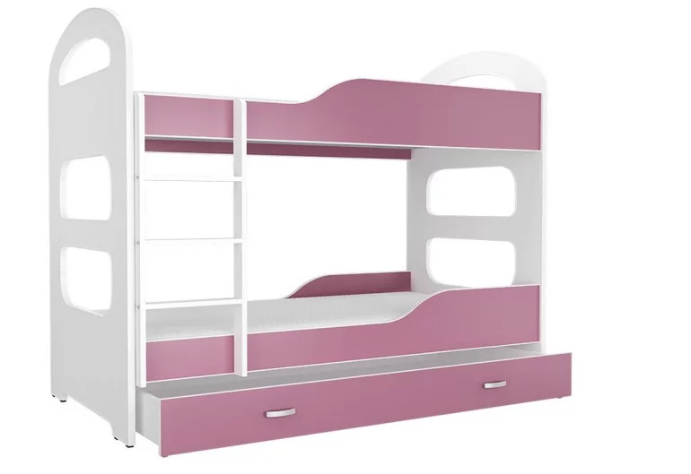 PATRIK 2 COLOR emeletes ágy, 190x80 cm, fehér/rózsaszín