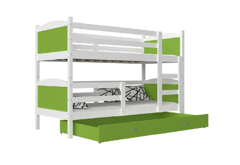 MATES 2 COLOR emeletes ágy, 190x80 cm, fehér/zöld