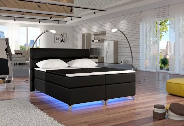 BASILIO kárpitozott ágy, LED világítással, 160x200 cm, soft 011 black