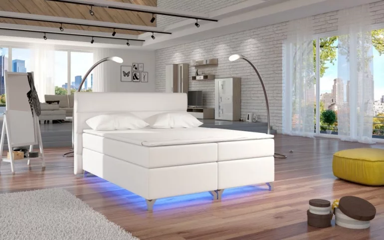 BASILIO kárpitozott ágy, LED világítással, 160x200 cm, soft 017 white