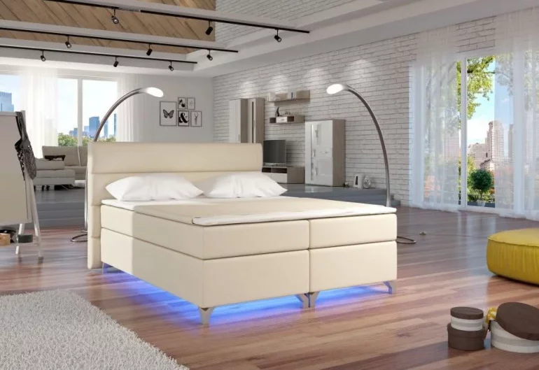 BASILIO kárpitozott ágy, LED világítással, 160x200 cm, soft 033 beige