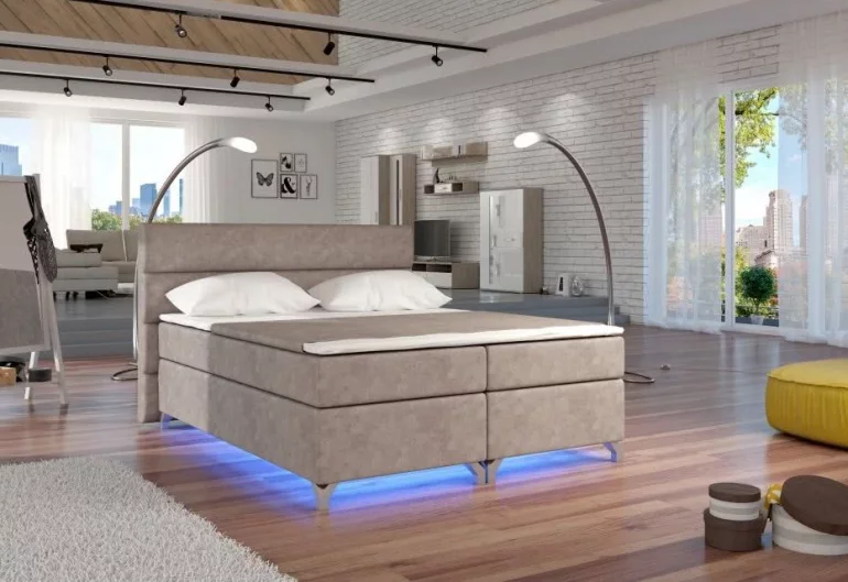 BASILIO kárpitozott ágy, LED világítással, 160x200 cm, dora 22