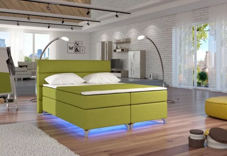 BASILIO kárpitozott ágy, LED világítással, 160x200 cm, jasmine 35