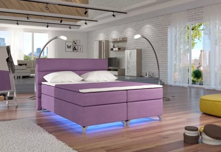 BASILIO kárpitozott ágy, LED világítással, 160x200 cm, jasmine 65