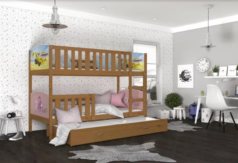 DOBBY 3 gyermek emeletes ágy nyomtatással + matrac + rács INGYEN