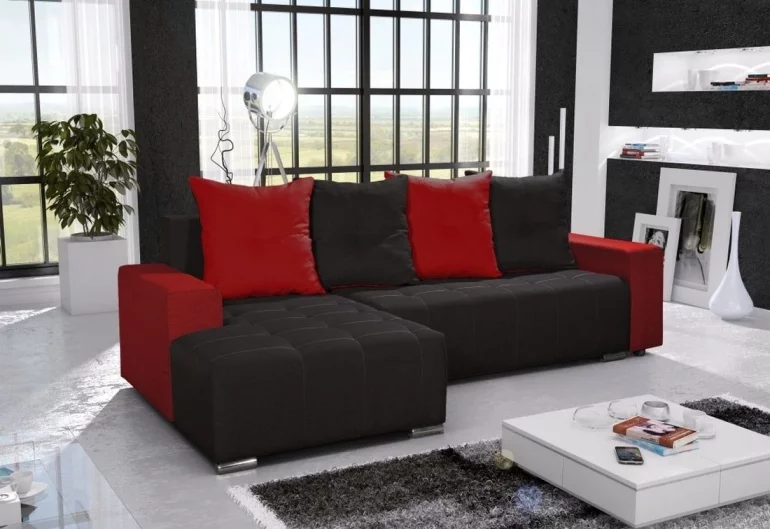 FUTURA sarok ülőgarnitúra, 240x131 cm, sawana, fekete/piros, balos