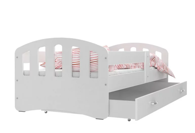 ŠTÍSTKO P1 COLOR gyerekágy + AJÁNDÉK matrac + ágyrács, 140x80 cm, fehér/fehér