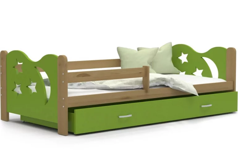 MICKEY P1 gyerekágy + AJÁNDÉK matrac + ágyrács, 160x80 cm, éger/zöld