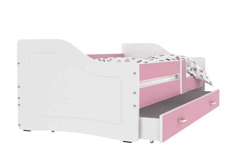 SWAN P1 COLOR gyerekágy + AJÁNDÉK matrac + ágyrács, 160x80 cm, rózsaszín/fehér