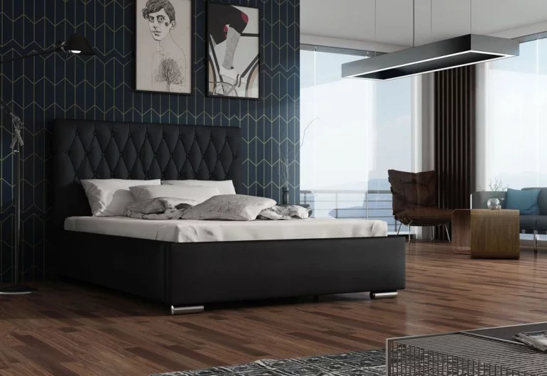 REBECA kárpitozott ágy + ágyrács + matrac, siena 01 gombbal/dolaro 08, 130x200 cm