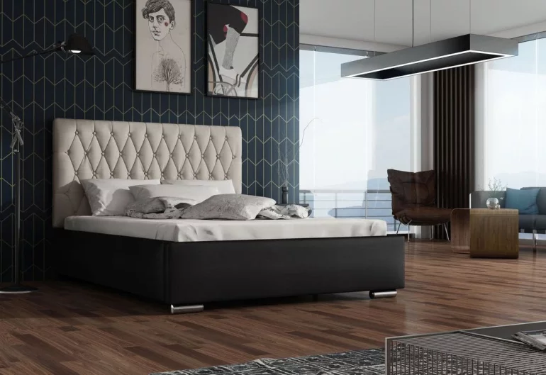 REBECA kárpitozott ágy + ágyrács + matrac, siena 06 gombbal/dolaro 08, 130x200 cm